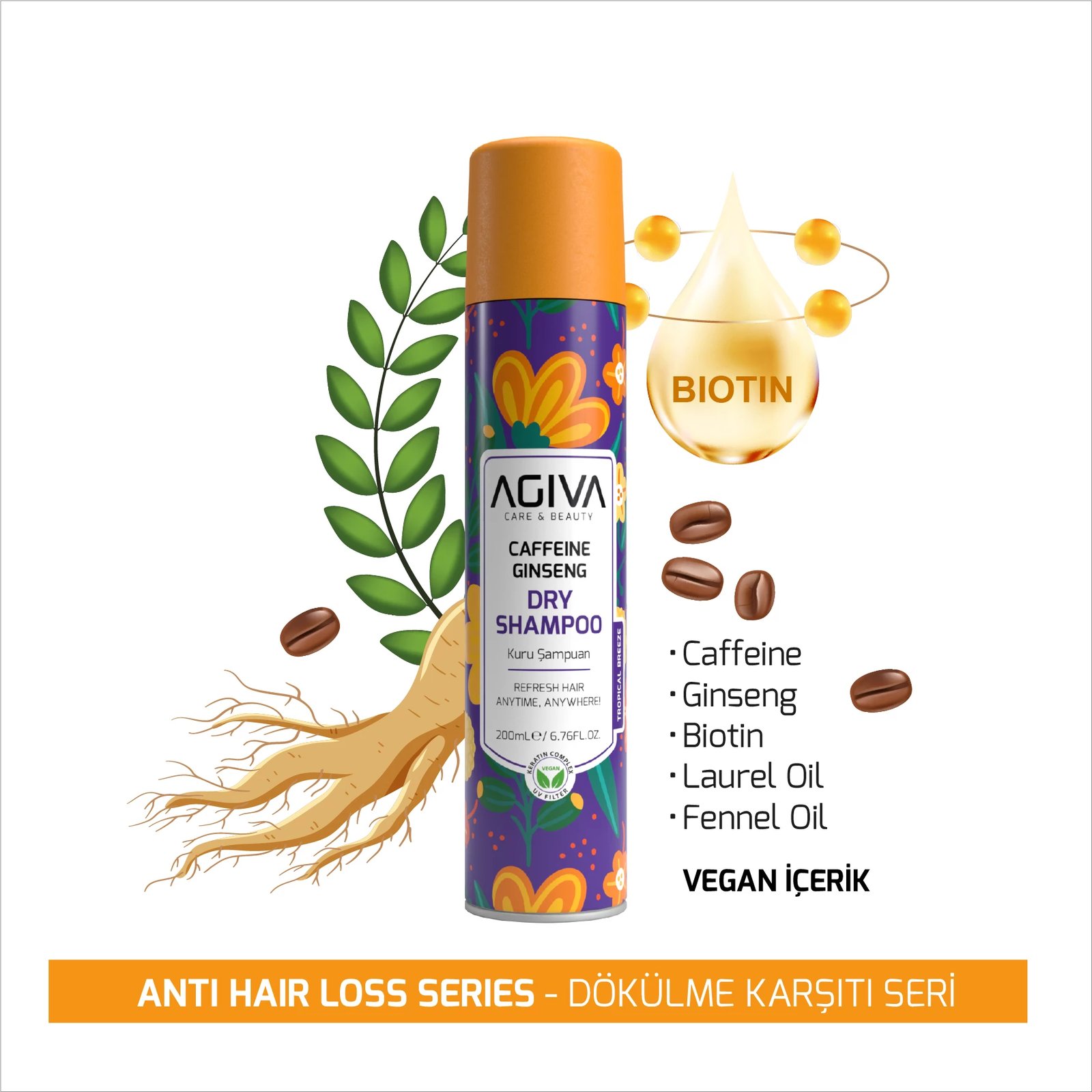 Shampon i thatë për flokë Agiva Caffeine Ginseng Pro Care