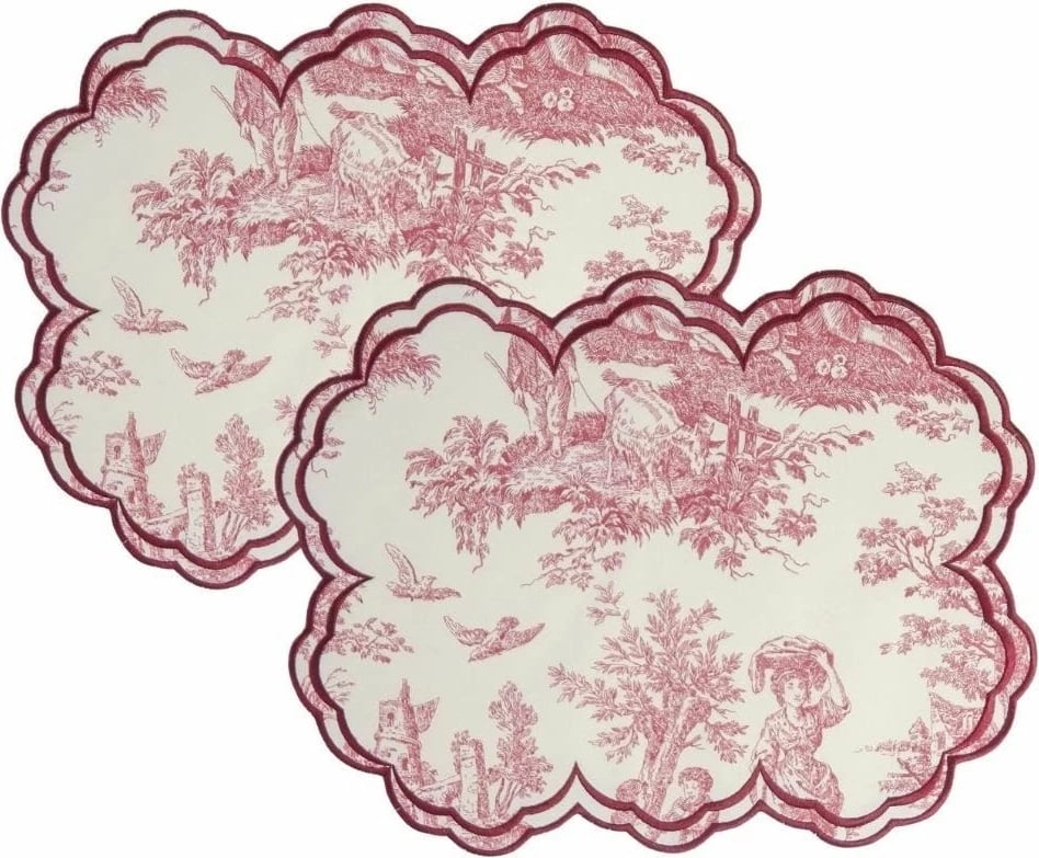 Set naperonash tavoline (2 copë), Evila Originals, BST051, burgundy dhe e bardhë