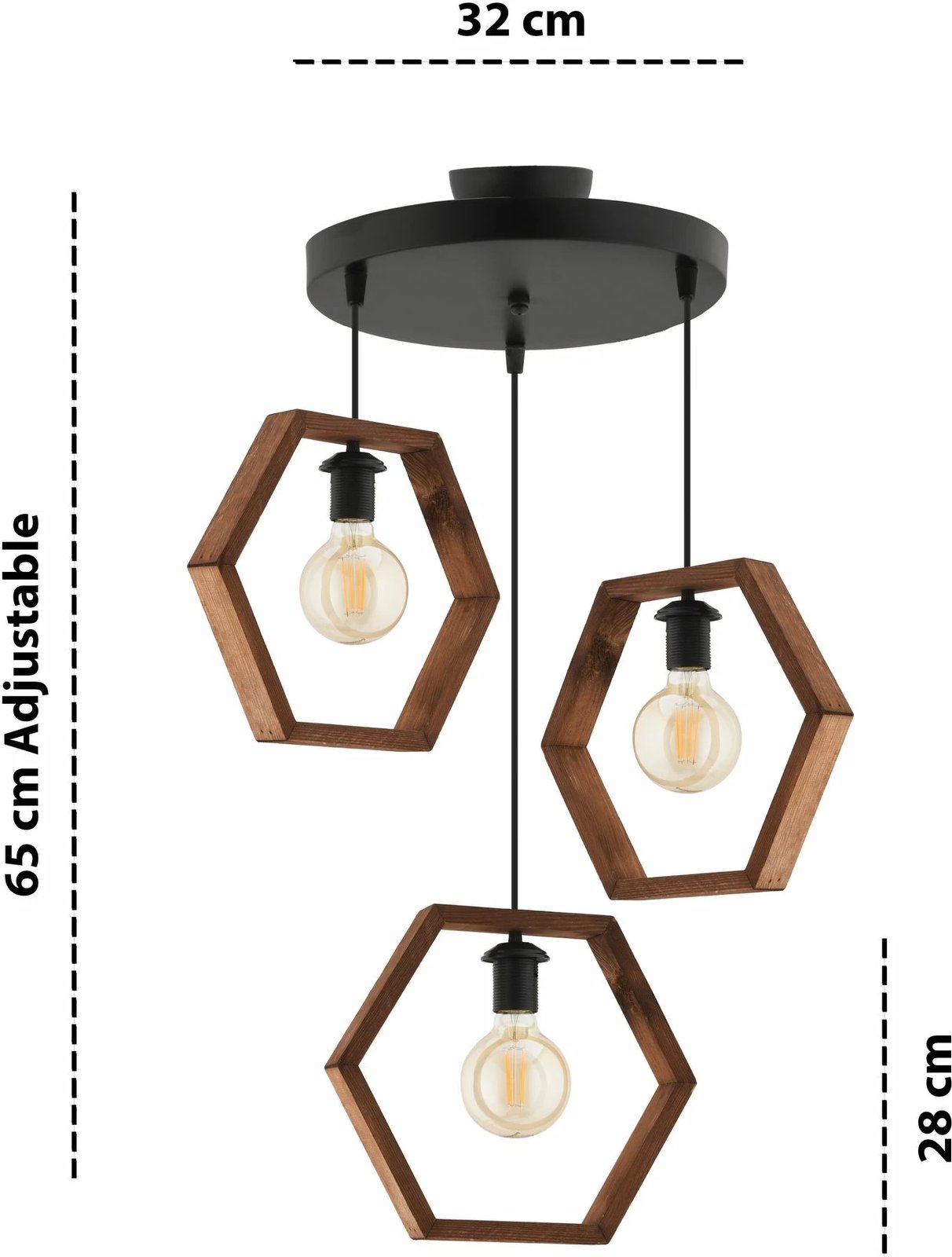 Llambë tavani Opviq, Hexagon Triple Dark B, metal dhe dru, kafe & e zezë