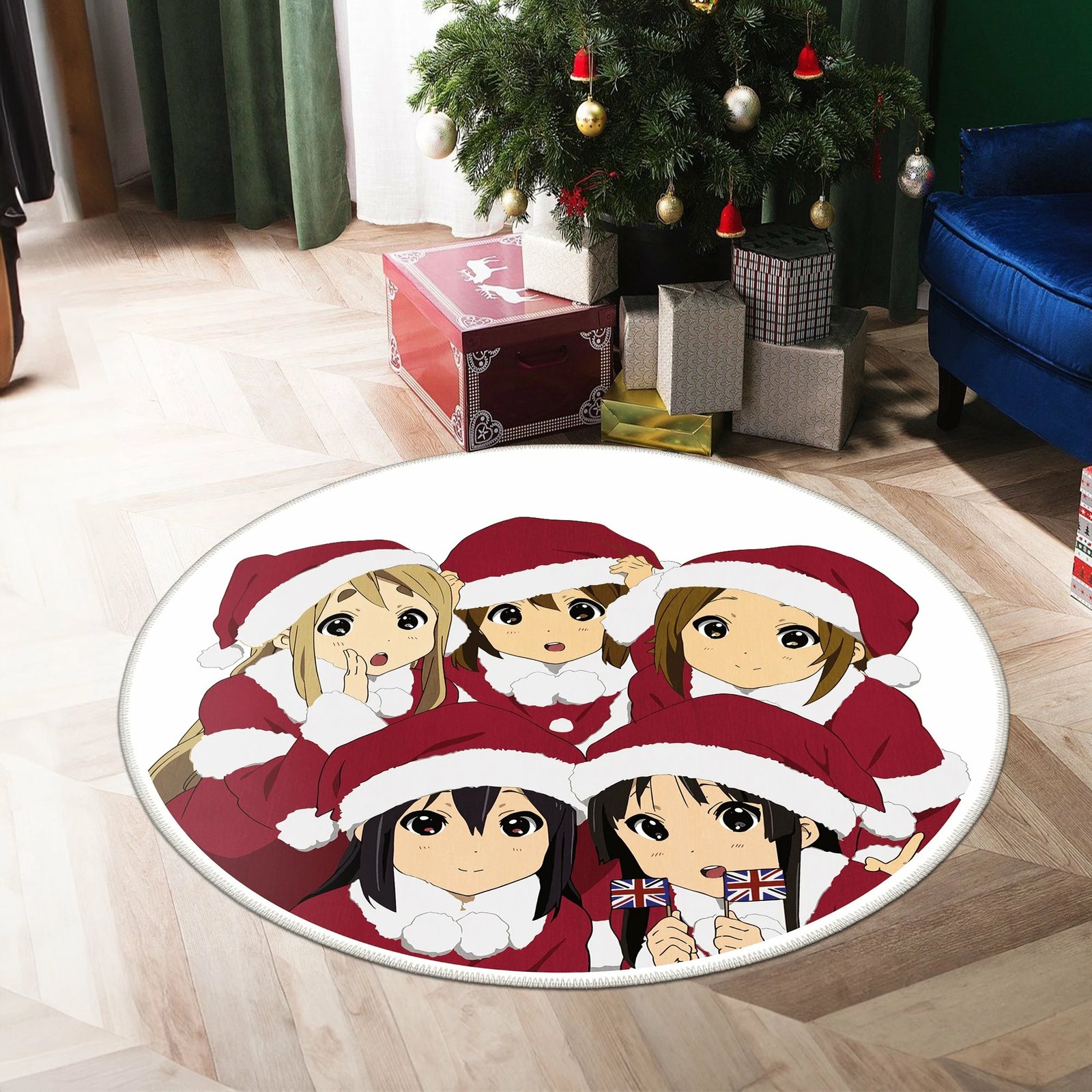 Qilim i rrumbullakët, dizajn anime festash, i bardhë me të kuqe, 180x180cm, Conceptum Hypnose, Woobtny0510