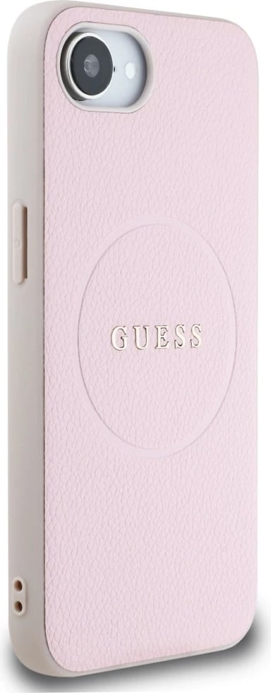 Mbështjellës Guess Grained Ring MagSafe për iPhone 16e, Rozë Mbështjellës Guess Grained Ring MagSafe për iPhone 16e, Rozë