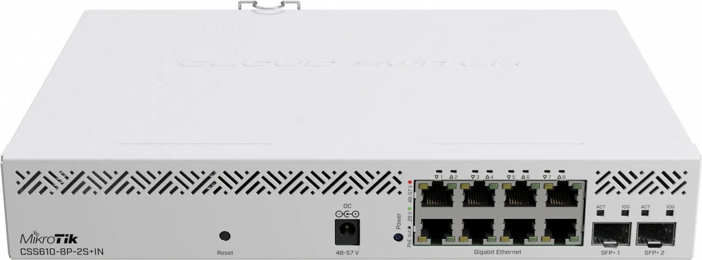 Switch i menaxhuar MikroTik CSS610-8P-2S+IN, 8 porta Gigabit, 2 porta SFP+, i bardhë