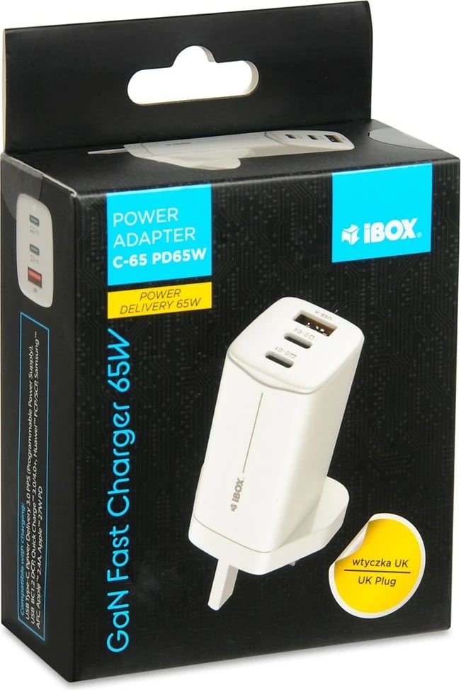 Karikues universal iBOX C-65 GaN 65W, prizë UK, i bardhë