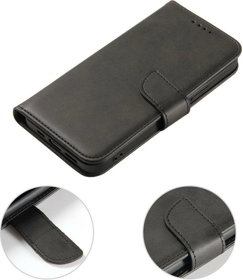 Mbështjellës Hurtel Magnet Case për Poco M4 Pro 5G, me kapak dhe mbajtëse, i zi