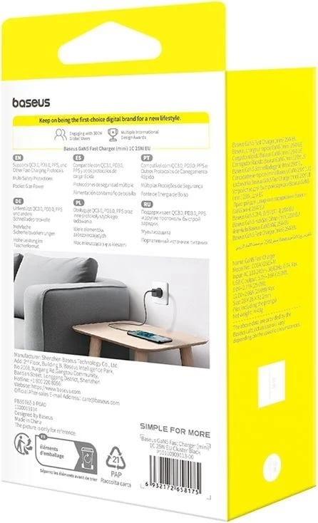 Karikues Baseus P10110909113-00 USB-C GaN5 mini 25W, Zi