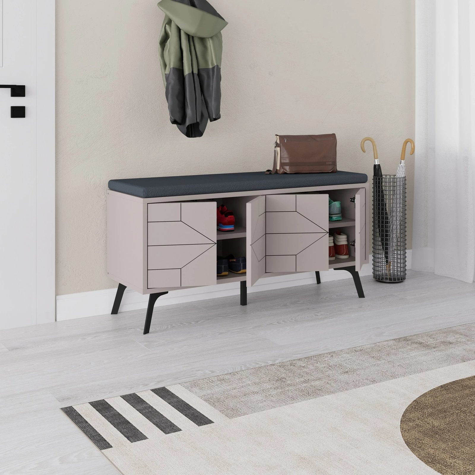 Dollap këpucësh Skye Decor, bankë Dune, ngjyrë mocha e çelët