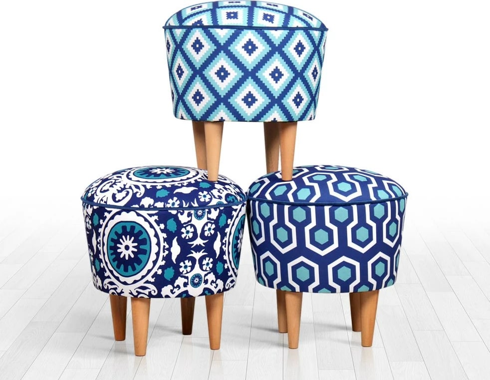 Puf Argyle Damask, ngjyrë kaltër-bardhë, Sky v3