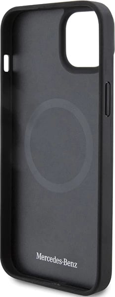 Mbështjellës Mercedes Smooth Leather MagSafe për iPhone 15 Plus, i zi