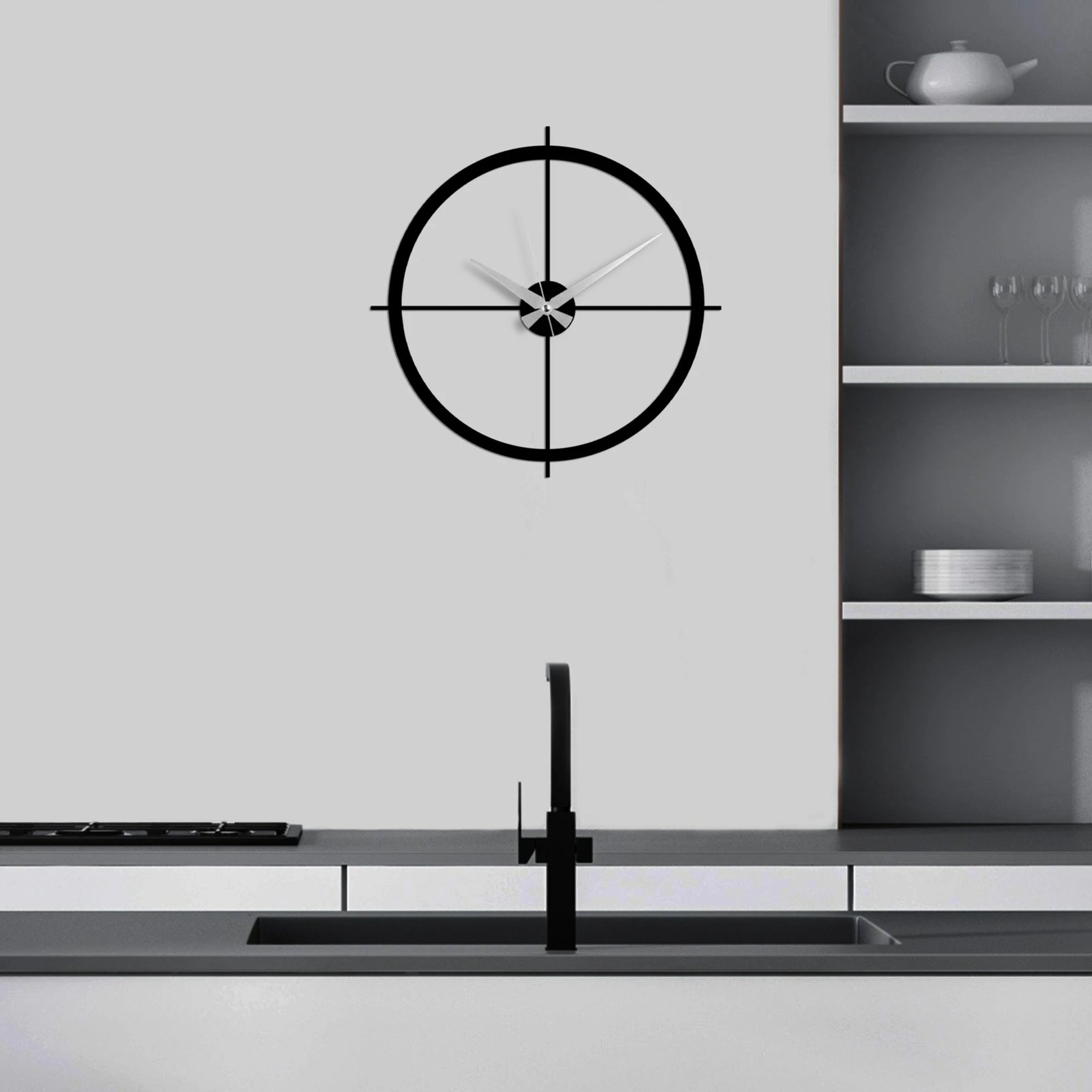 Orë muri dekorative metalike Wallity, dizajn i thjeshtë, e zezë, 49x49cm
