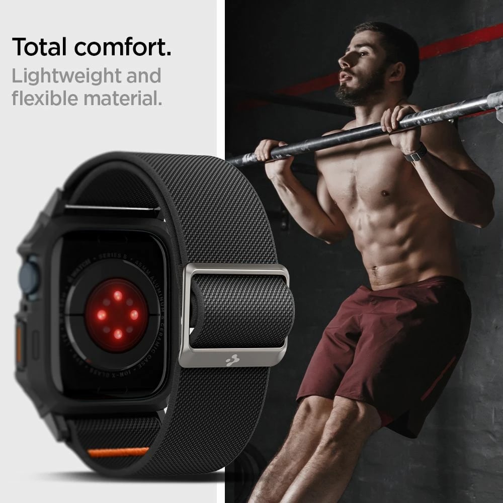 Mbështjellës Spigen Lite Fit Pro me rrip për Apple Watch 4/5/6/7/8/9/SE 44/45mm, e zezë Mbështjellës Spigen Lite Fit Pro me rrip për Apple Watch 4/5/6/7/8/9/SE 44/45mm, e zezë