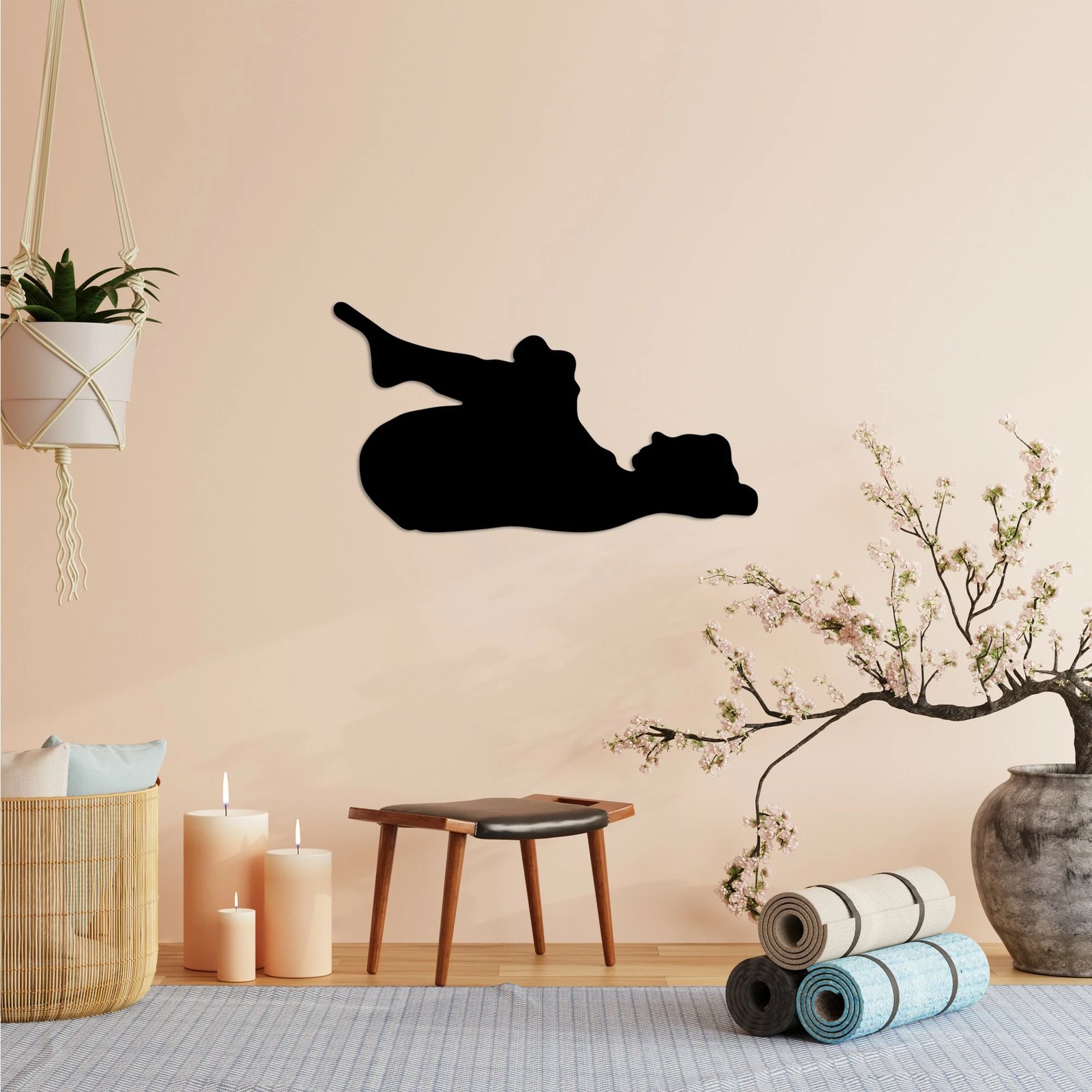 Aksesor dekorativ metalik për mur, Wallity, Yoga 8, ngjyrë e zezë, 60x33cm