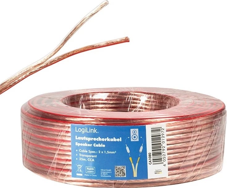 Kabllo për instalim të altoparlantëve Logilink, transparente Kabllo për instalim të altoparlantëve Logilink, transparente