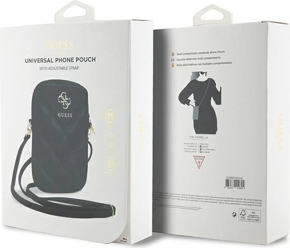 Çantë telefoni Guess Zip Quilted 4G, e zezë