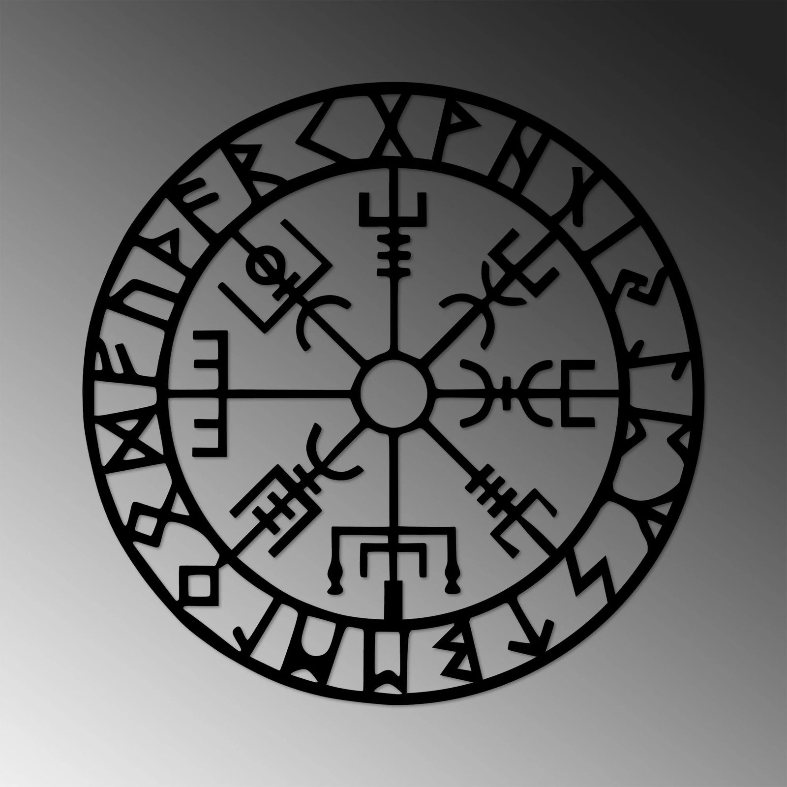 Aksesor dekorativ metalik për mur, Wallity Vegvisir 6, ngjyrë e zezë, 62x62cm