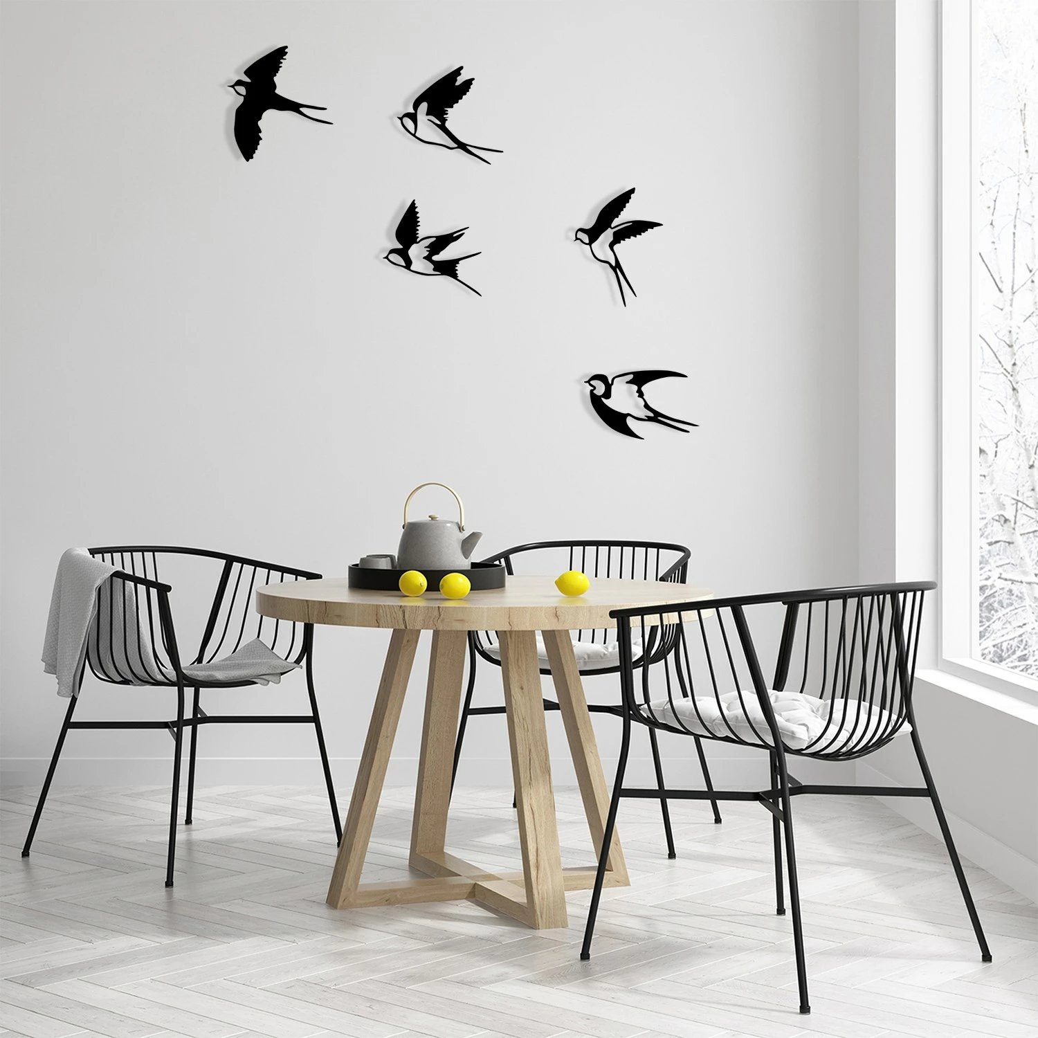 Aksesor dekorativ metalik për mur, Wallity Ebabil, set 5 copë, ngjyrë e zezë