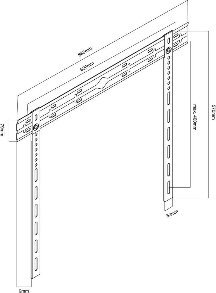 Mbajtës muri ultra i hollë për TV Maclean MC-123, për 40-85", max VESA 600x400, deri 80kg, i zi