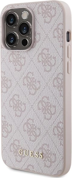 Mbështjellës Guess 4G Metal Gold Logo për iPhone 15 Pro Max, Rozë