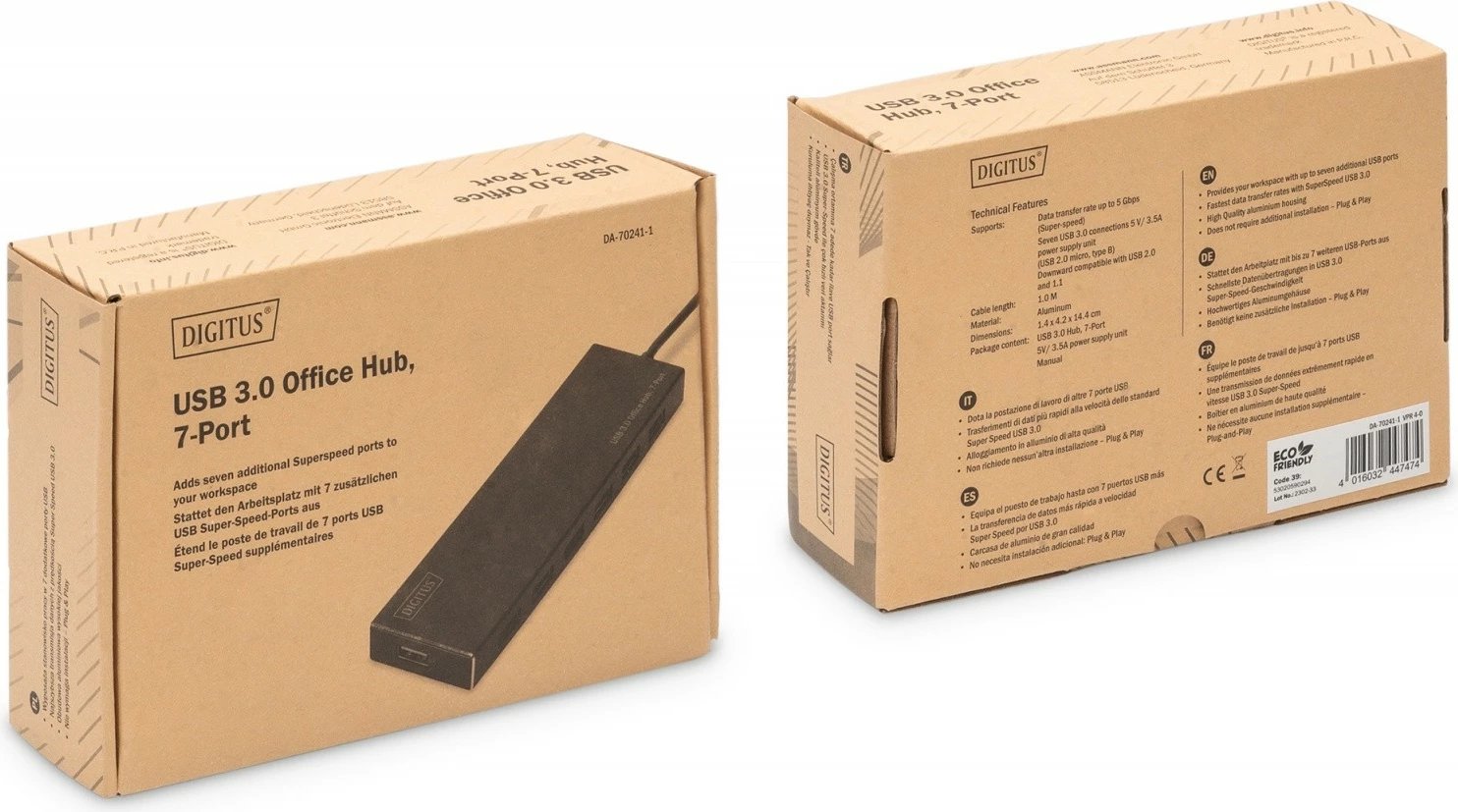 Hub USB 3.0 Digitus DA-70241-1, 7 porta, aktiv, alumini, zi