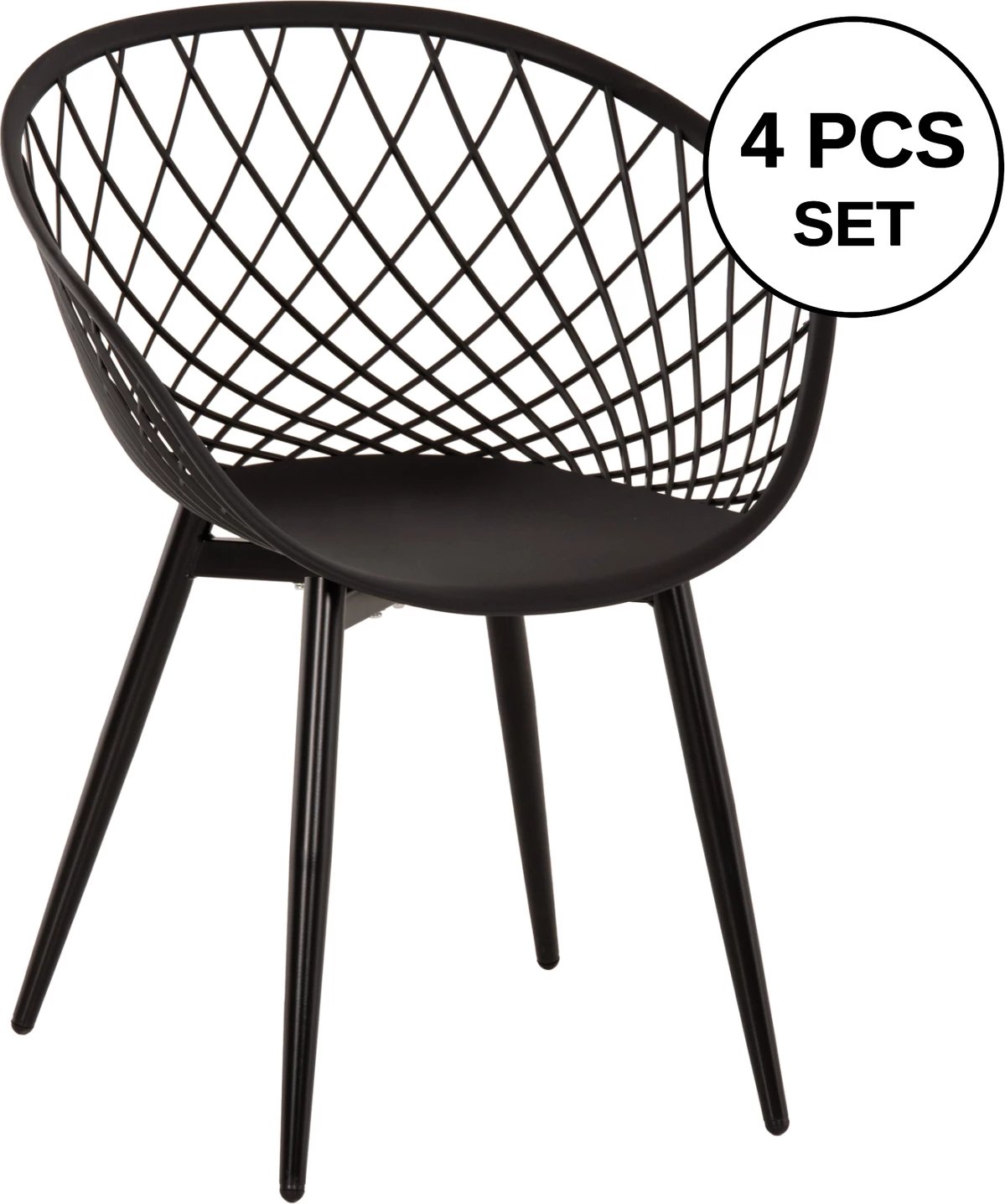 Karrige ARIADNE FH8001.22 polipropileni e zezë - këmbë metali të zeza 63x56x80Hcm., set prej 4 copësh