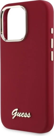 Mbështjellës Guess Silicone Script Metal Logo për iPhone 16 Pro, Kuqe