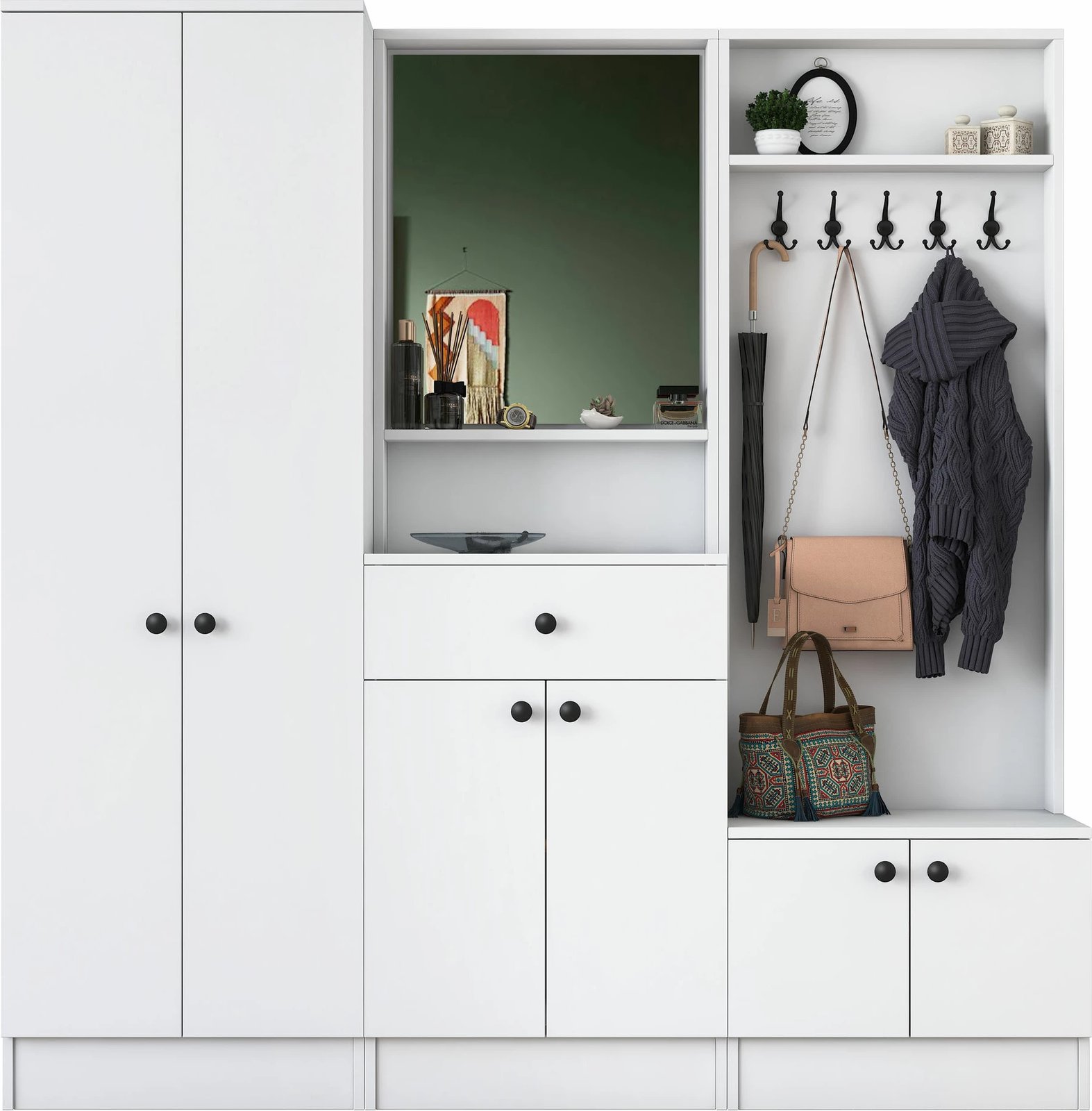 Stendë për korridor, stil skandinav, ngjyrë e bardhë, M3 - 1559