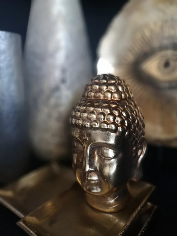 Dekor Buda, ngjyrë ari antik, polirezine, 16x14x22cm