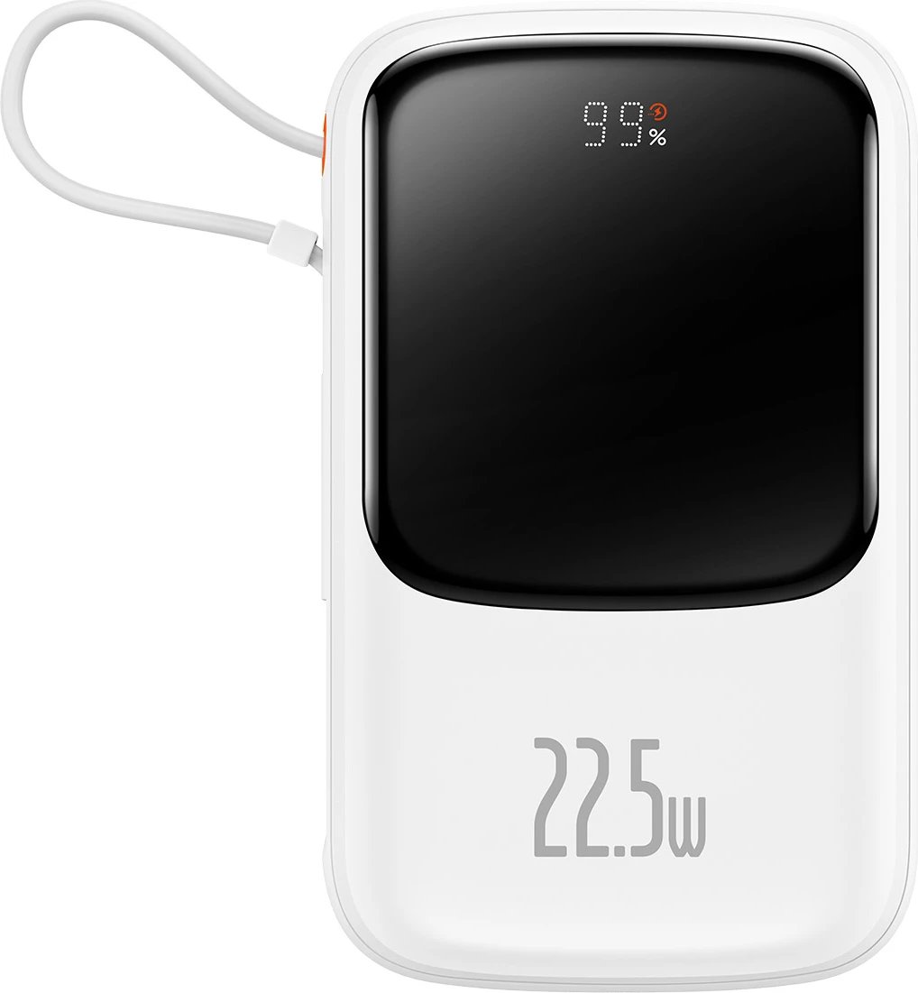 Powerbank Baseus Qpow 10000mAh me kabllo USB Type-C të integruar, 22.5W, Bardhë