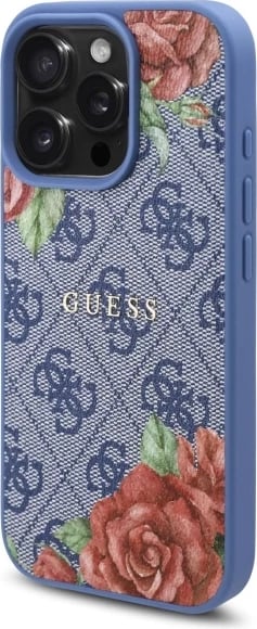 Mbështjellës Guess 4G Flowers Print MagSafe për iPhone 16 Pro, Kaltër