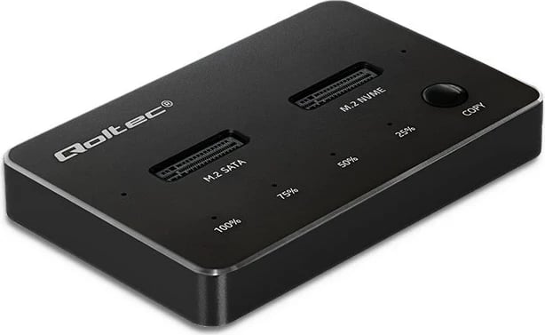 Kasë SSD Qoltec 52274, M.2, NVMe/SATA, USB-C, DUAL 2 x 2TB, e zezë