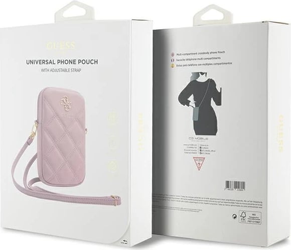 Mbështjellës Guess Zip Quilted 4G për celular, Rozë