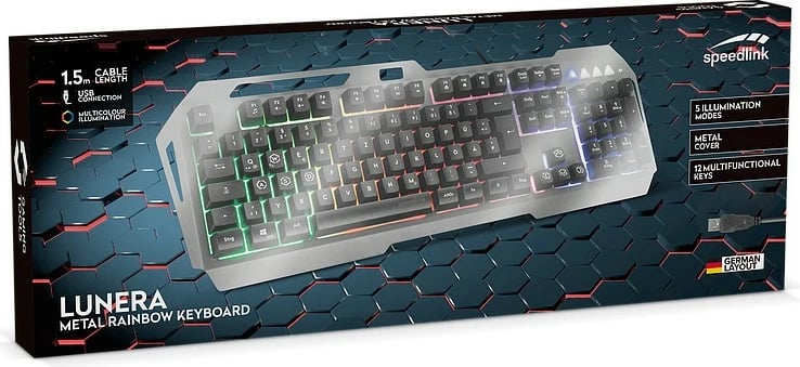 Tastierë gaming Speedlink LUNERA, full-size, LED rainbow, USB, QWERTZ, e zezë