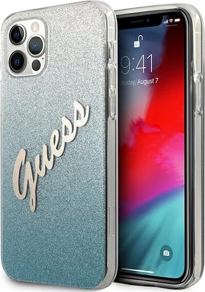 Mbështjellës Guess GUHCP12LPCUGLSBL për iPhone 12 Pro Max 6.7", Glitter Gradient, Blu