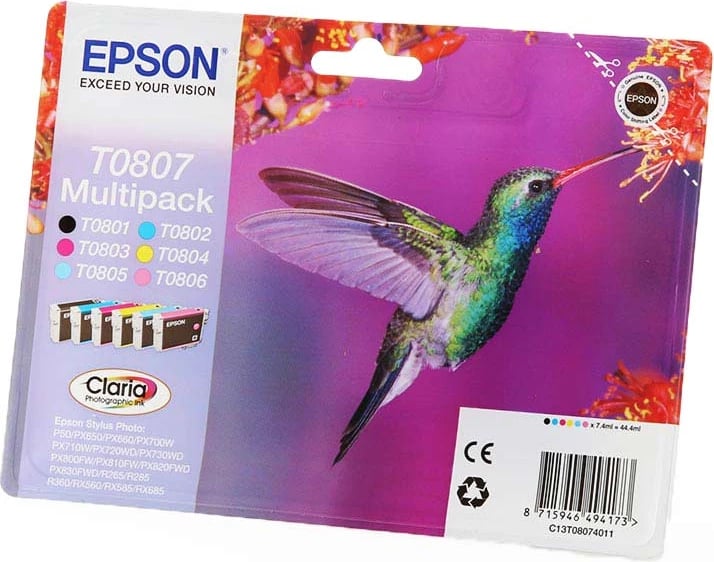 Bojë printeri, Epson, T0807 (C13T08074011), multipack 6 ngjyra 220 faqe, Black Cyan Magenta Yellow Photo Cyan Photo Magenta
