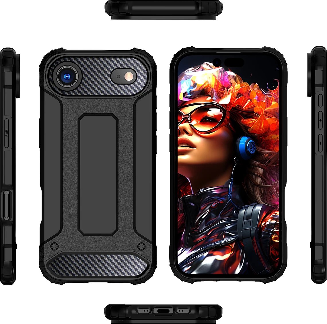 Mbështjellës Hurtel Hybrid Armor për iPhone 17 Air, i zi