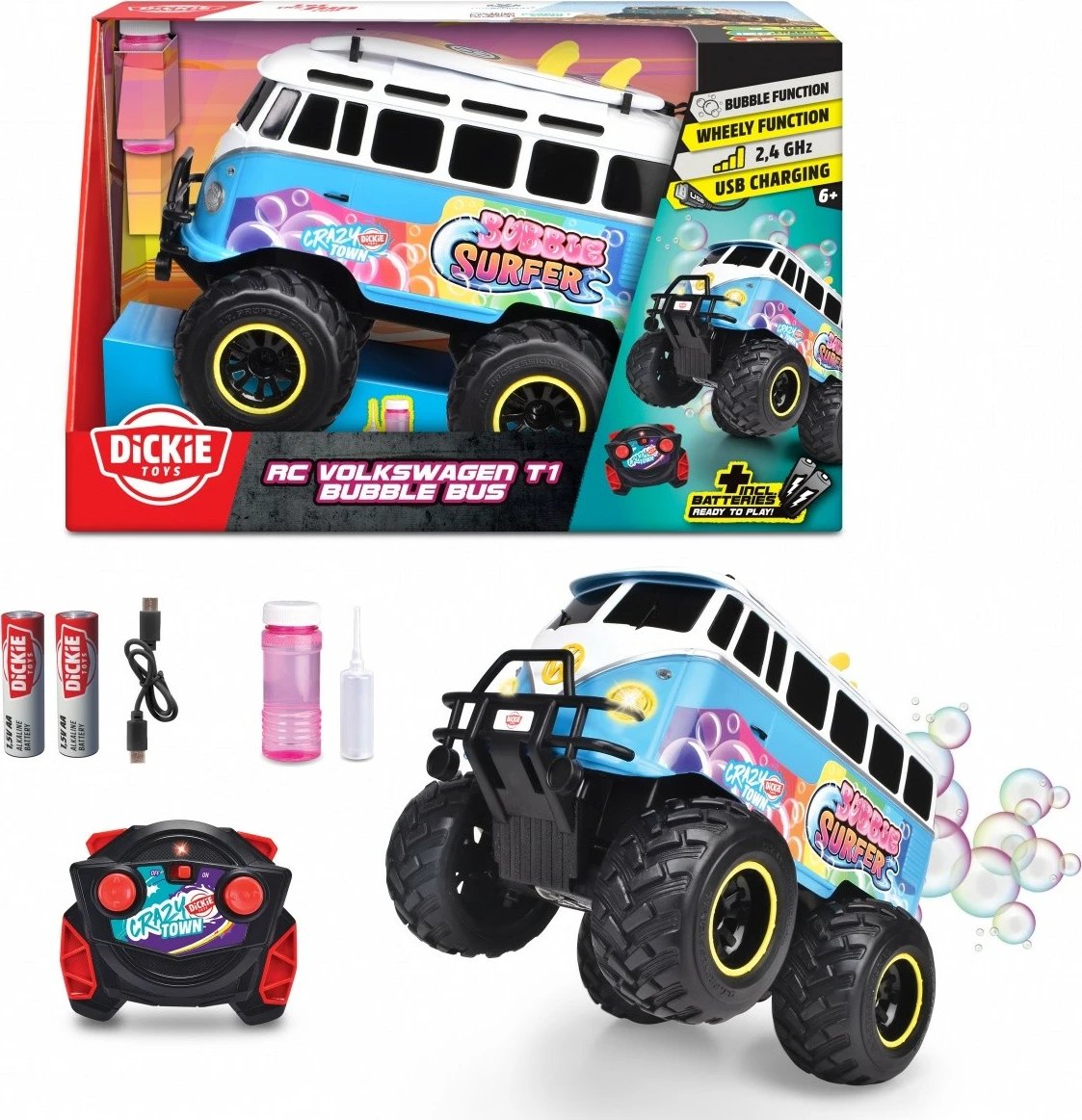 Veture me telekomandë Simba Volkswagen T1 Bubble Bus, 30 cm, Azure/Bardhë