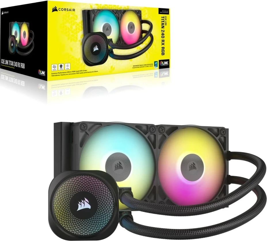 Ftohës CPU Corsair iCUE LINK TITAN 240 RX RGB, 240mm, me dy ventilatorë RGB
