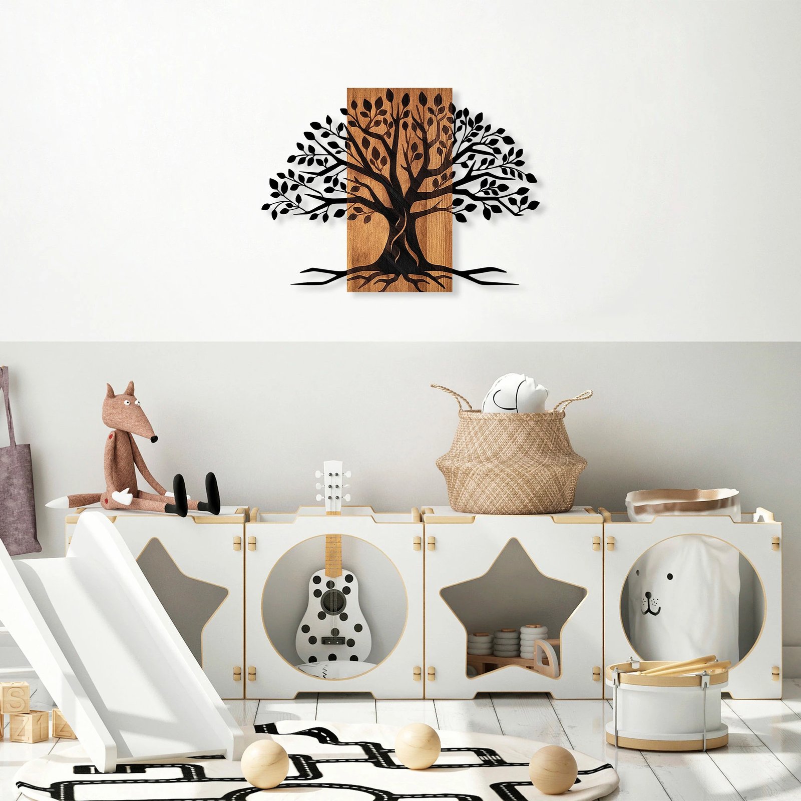 Aksesor dekorativ muri prej druri, Wallity, shelgu, ngjyrë arre dhe e zezë, 58x80cm