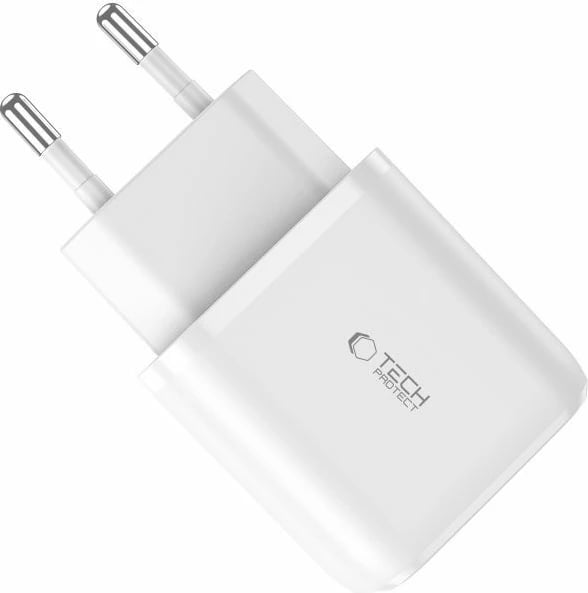 Karikues muri Tech-Protect C20W, 20W, 2 porta (USB-C PD, USB-A QC 3.0), i bardhë