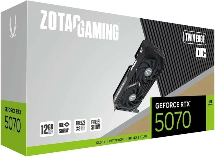 Kartelë grafike, ZOTAC, GeForce RTX 5070 Twin Edge OC, 12GB GDDR7, 192-bit, PCIe 5.0, 3x DisplayPort + HDMI
