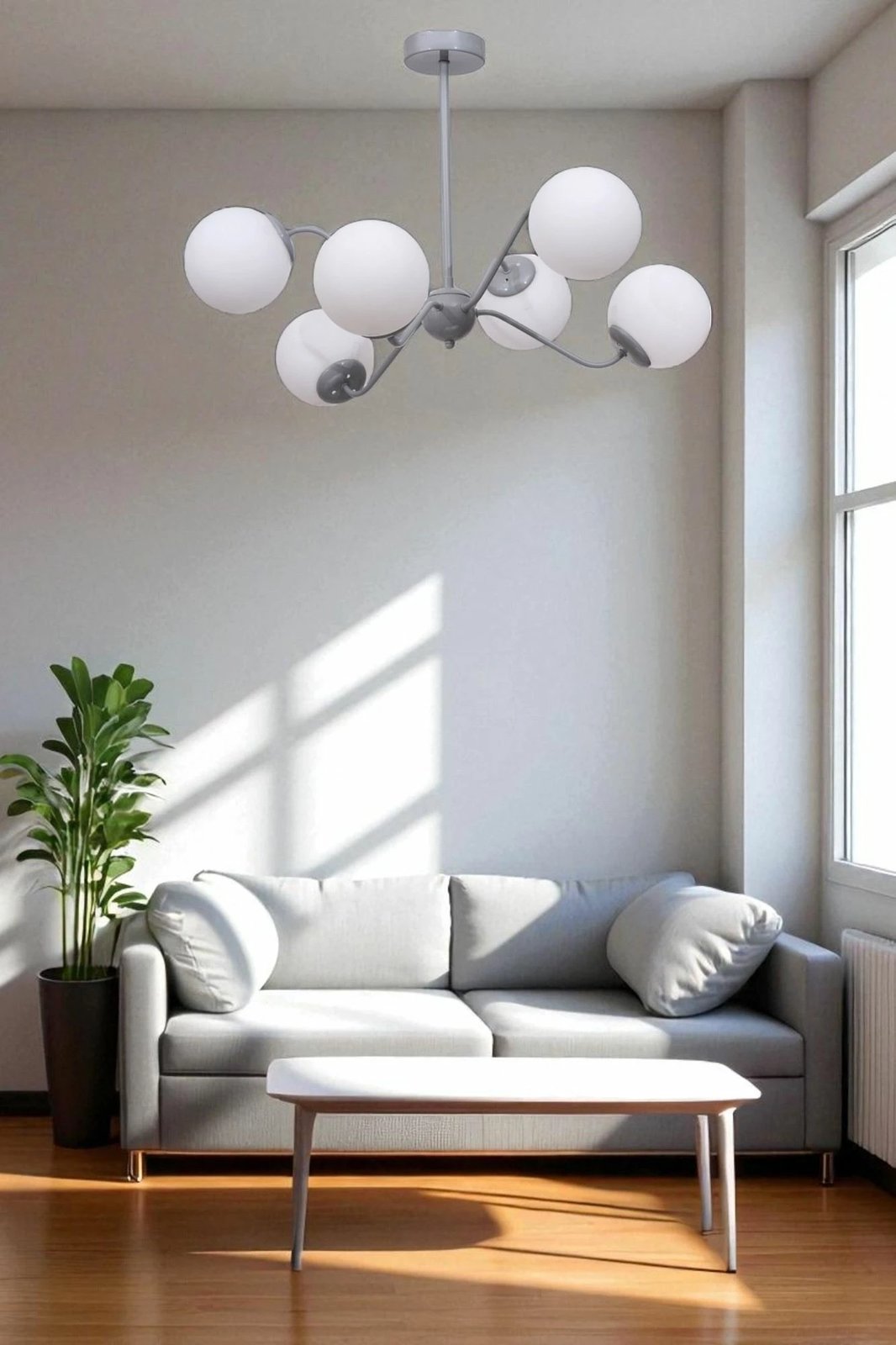 Lluster Opviq, 8987-7, metal dhe xham, i bardhë/gri