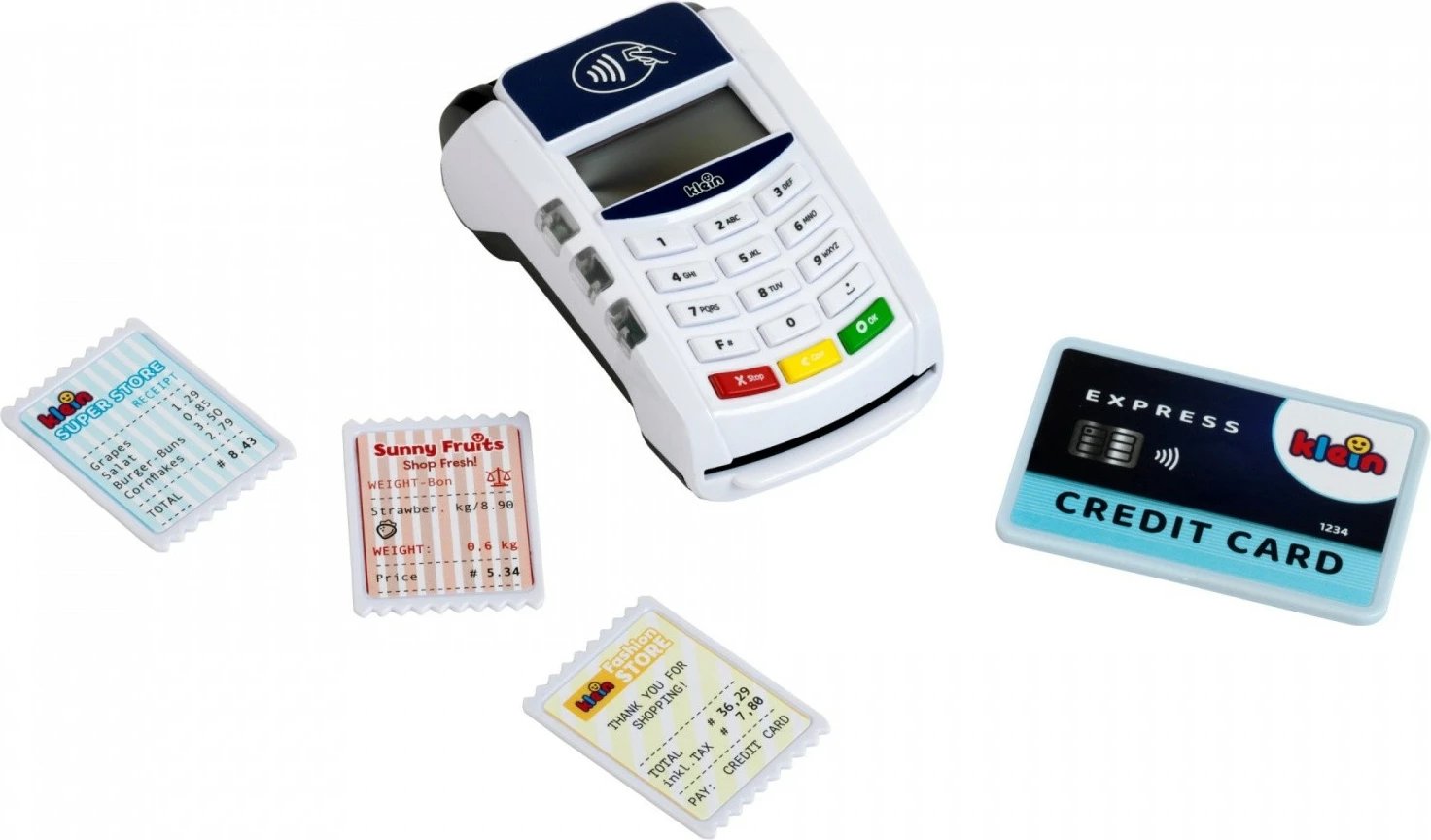 Terminal pagese lodër Klein 7266, plastikë, i bardhë, me kartë krediti dhe fatura lodër