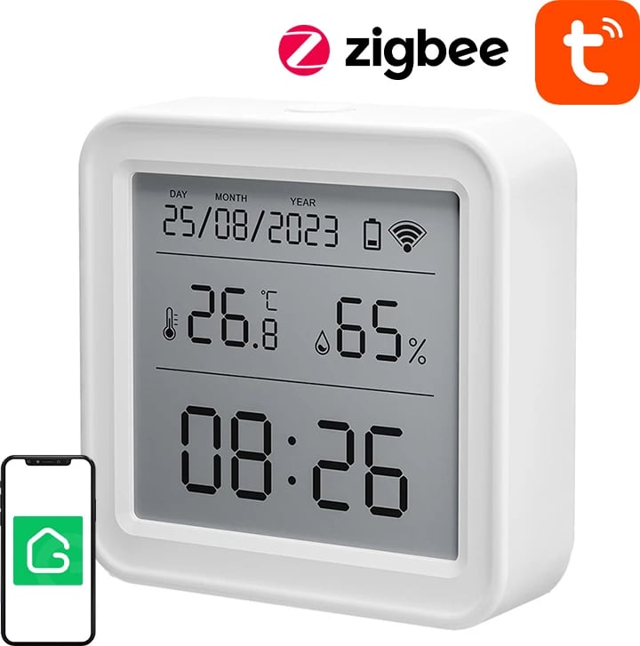 Sensor temperature dhe lagështie smart Gosund ST17 me ekran LCD, Zigbee, i bardhë