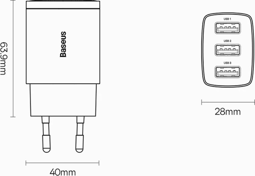 Karikues muri Baseus CCXJ020102, 3x USB, 17W, Bardhë