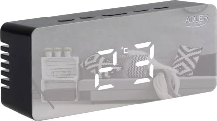 Orë alarmi, Adler, AD 1189, LED me temperaturë dhome, 3 mënyra alarmi, USB + 3xAAA, e zezë