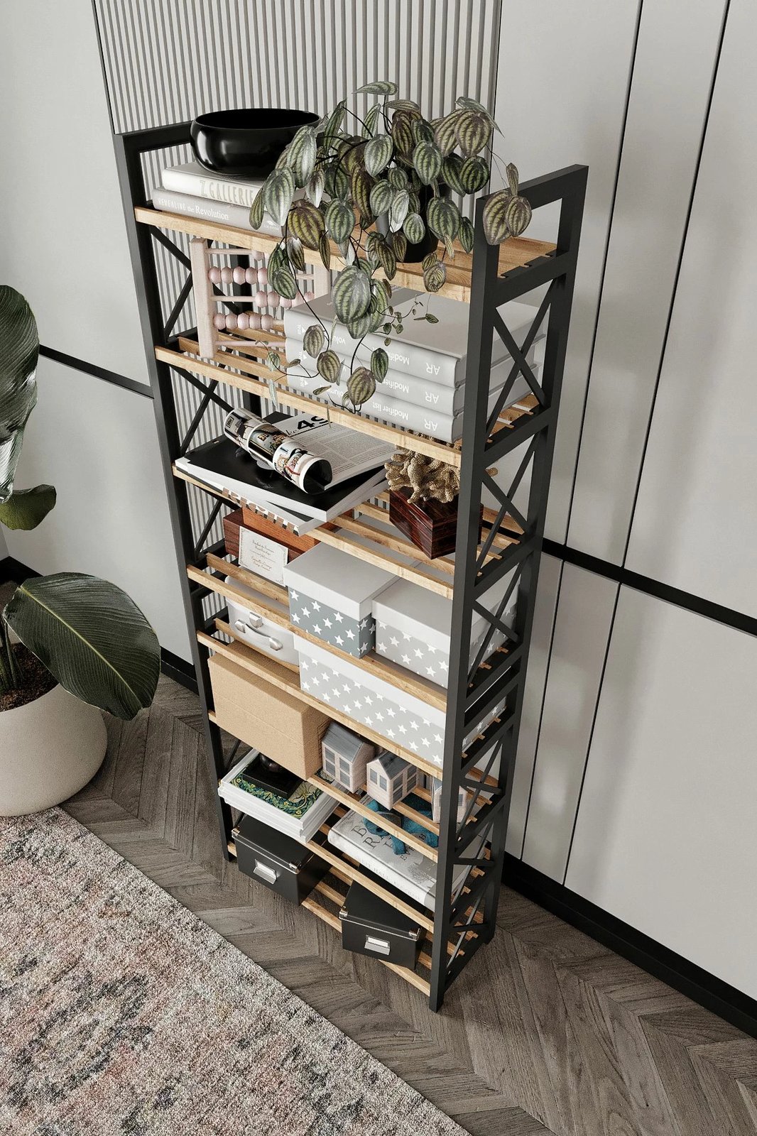 Raft multifunksional, ngjyrë e zezë, Skye Decor, plastikë, 46x128x18 cm