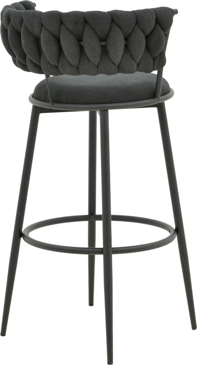 Karrige për bar Alkia, set prej 2 copë, material stof i zi, këmbë metalike të zeza, 50x56x95cm