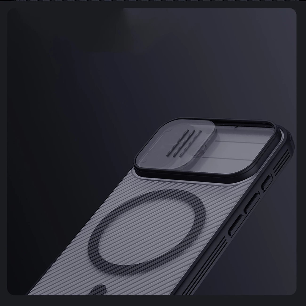 Mbështjellës Nillkin CamShield Pro për iPhone 17, MagSafe kompatibil, PC+TPU, transparent i zi