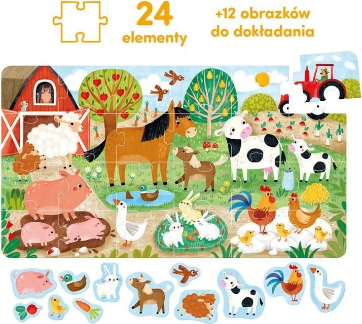 Puzzle për fëmijë CzuCzu Fun Puzzles 24 pjesë, fermë, shumëngjyrëshe