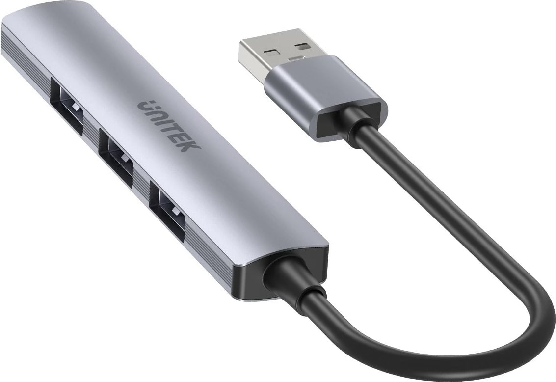 Hub USB Unitek H1208A, 4 porta USB-A (1x 5 Gbps, 3x 480 Mbps), alumini, argjendtë