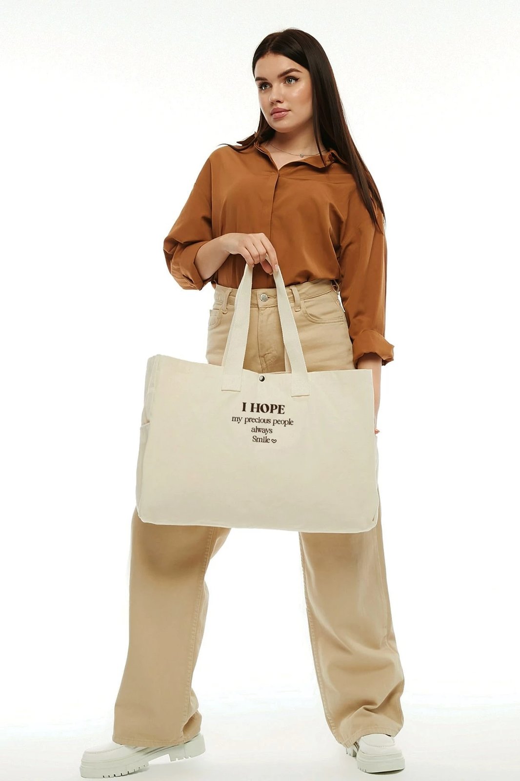 Çantë tote Zoozie Bags, krem, 50x36x12cm